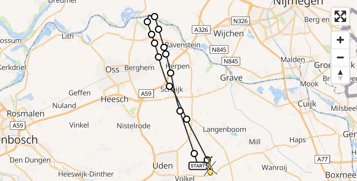 Routekaart van de vlucht: Lifeliner 3 naar Vliegbasis Volkel