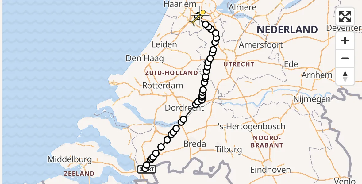 Routekaart van de vlucht: Politiehelikopter naar Schiphol