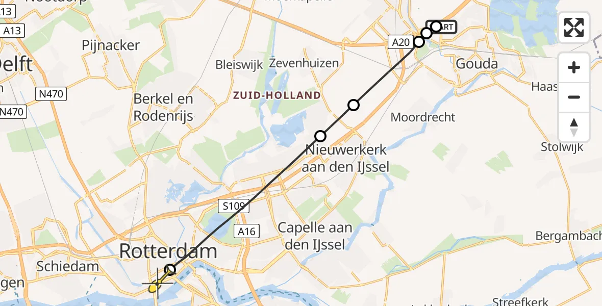 Routekaart van de vlucht: Lifeliner 2 naar Erasmus MC