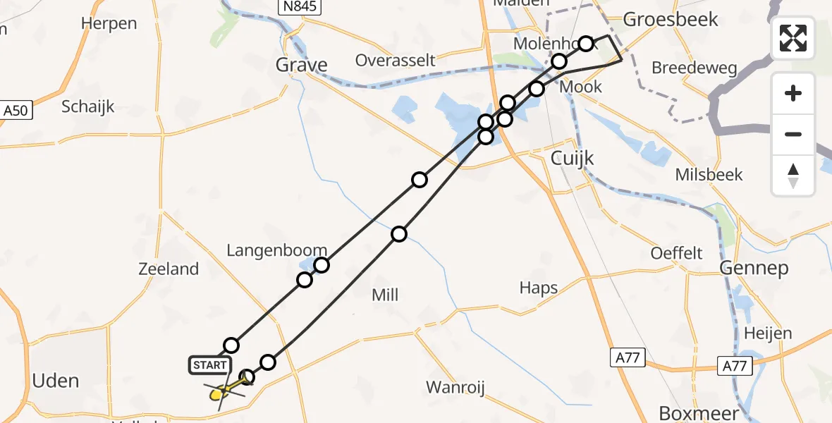 Routekaart van de vlucht: Lifeliner 3 naar Vliegbasis Volkel