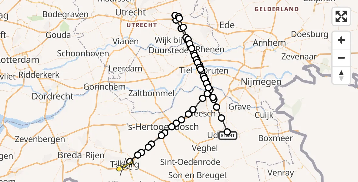 Routekaart van de vlucht: Lifeliner 3 naar Tilburg