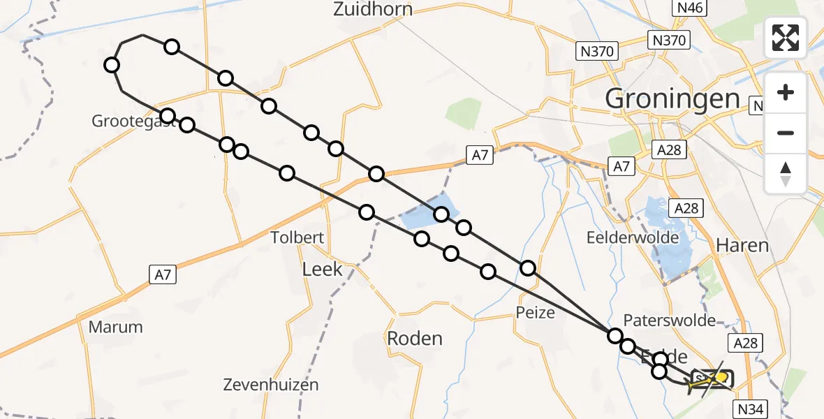 Routekaart van de vlucht: Lifeliner 4 naar Groningen Airport Eelde