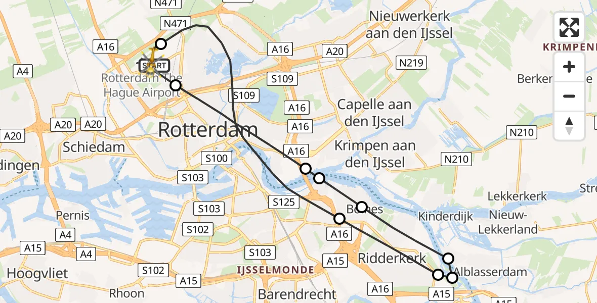 Vluchtroute Traumahelikopter Rotterdam The Hague Airport - Rotterdam The Hague Airport, 04 januari 2024, 16:25