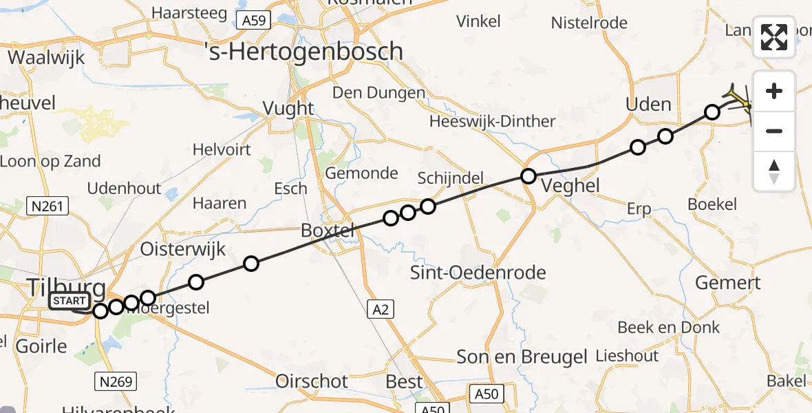 Routekaart van de vlucht: Lifeliner 3 naar Vliegbasis Volkel