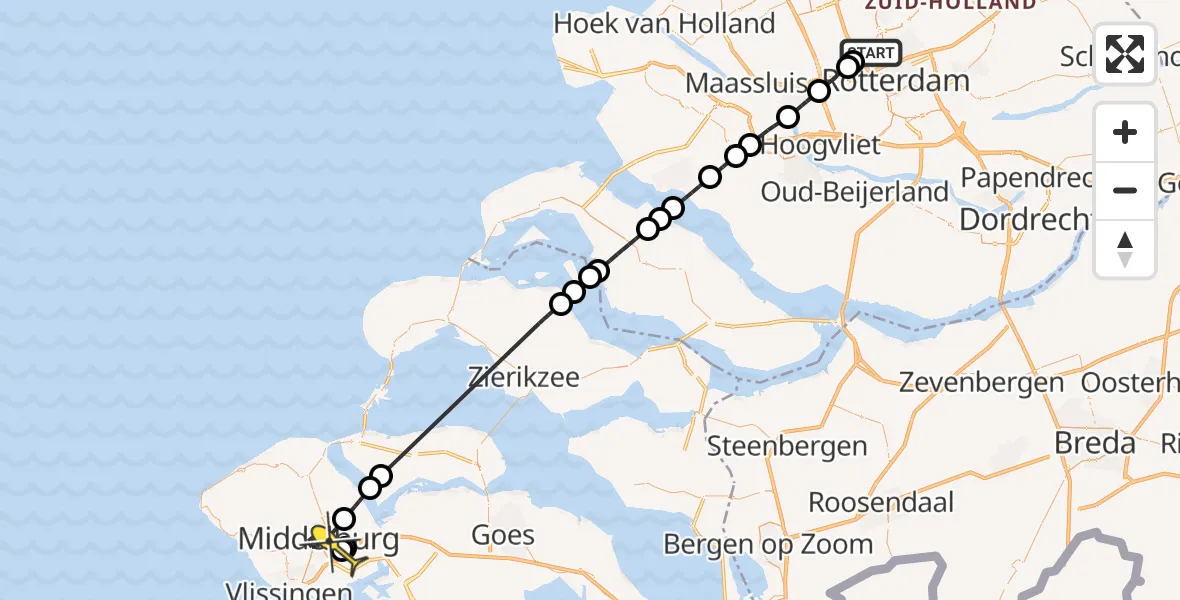 Routekaart van de vlucht: Lifeliner 2 naar Middelburg