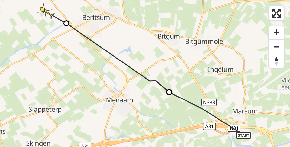 Routekaart van de vlucht: Ambulancehelikopter naar Wier