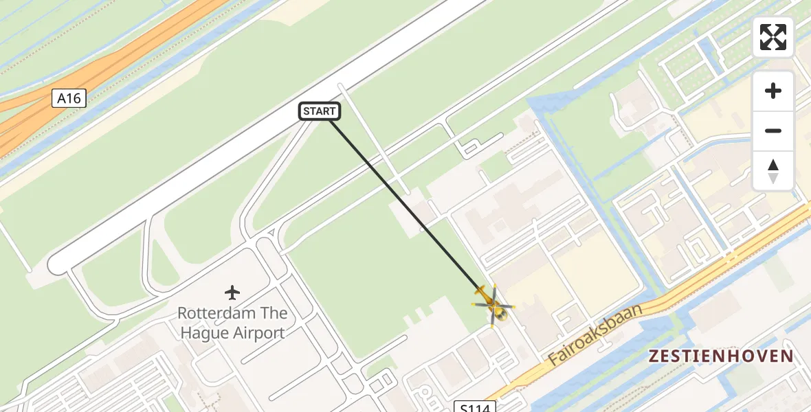 Vluchtroute Traumahelikopter Rotterdam The Hague Airport - Rotterdam The Hague Airport, 04 januari 2024, 17:56