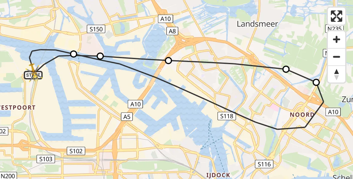 Vluchtroute Traumahelikopter Amsterdam Heliport - Amsterdam Heliport, 04 januari 2024, 20:49