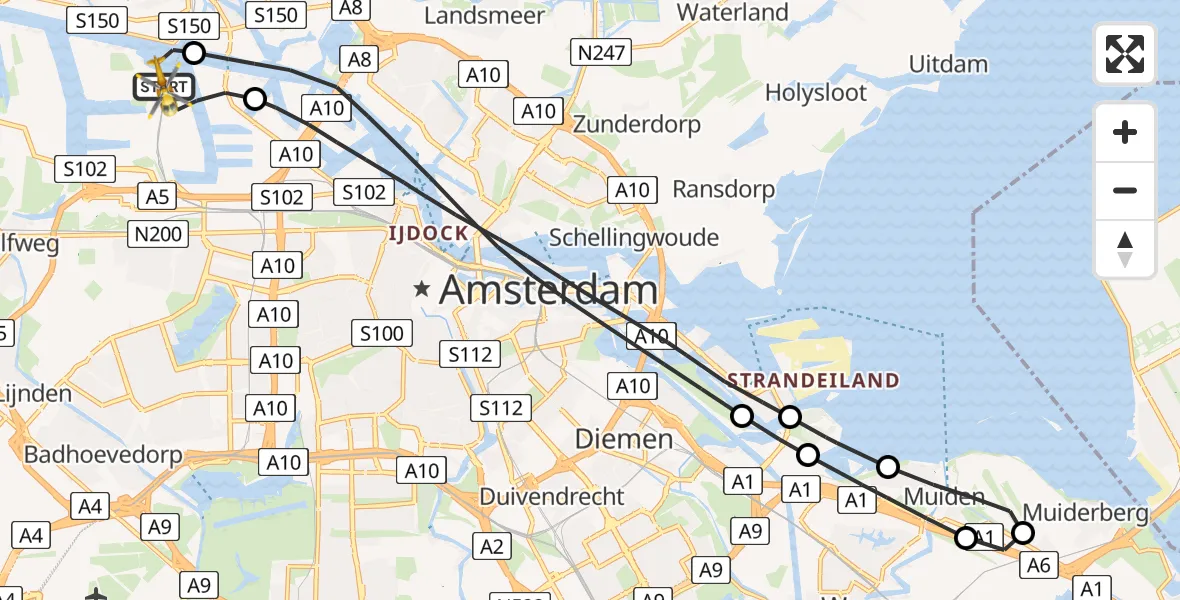 Vluchtroute Traumahelikopter Amsterdam Heliport - Amsterdam Heliport, 04 januari 2024, 21:11