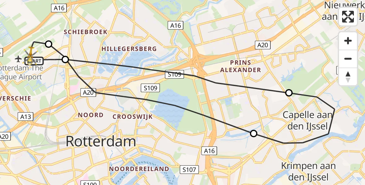 Vluchtroute Traumahelikopter Rotterdam The Hague Airport - Rotterdam The Hague Airport, 04 januari 2024, 21:16