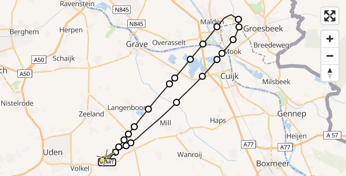 Routekaart van de vlucht: Lifeliner 3 naar Vliegbasis Volkel