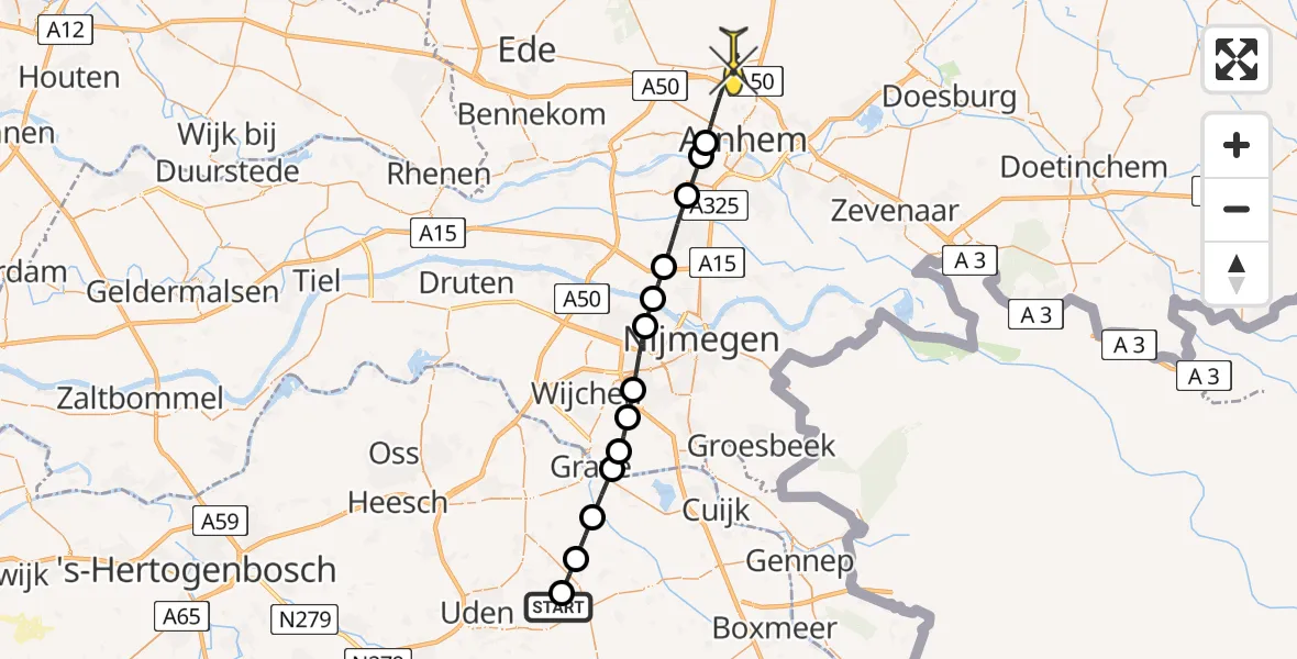 Routekaart van de vlucht: Lifeliner 3 naar Arnhem