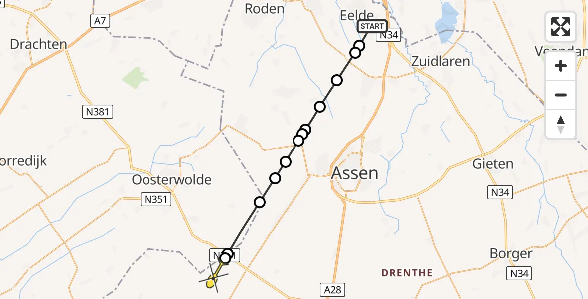 Routekaart van de vlucht: Lifeliner 4 naar Oude Willem