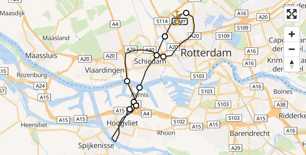 Vluchtroute Traumahelikopter Rotterdam The Hague Airport - Rotterdam The Hague Airport, 05 januari 2024, 08:15