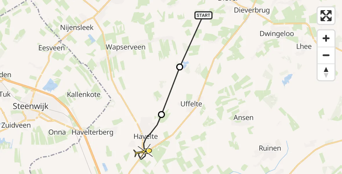 Routekaart van de vlucht: Lifeliner 4 naar Havelte