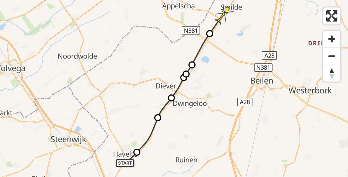 Routekaart van de vlucht: Lifeliner 4 naar Smilde