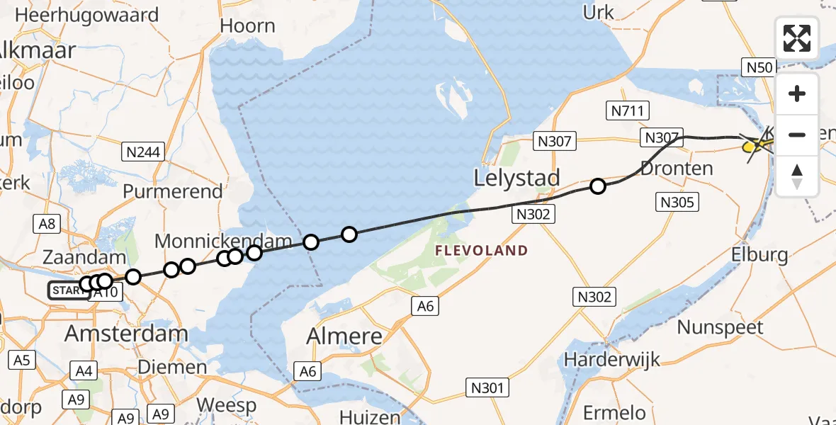 Routekaart van de vlucht: Lifeliner 1 naar Dronten