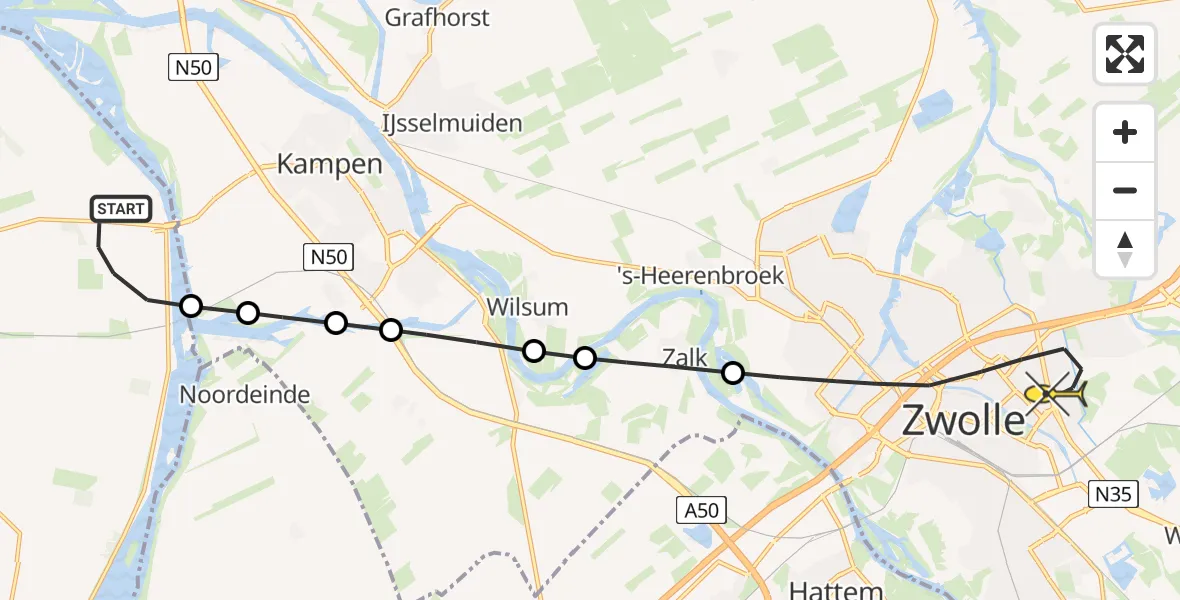 Routekaart van de vlucht: Lifeliner 1 naar Zwolle