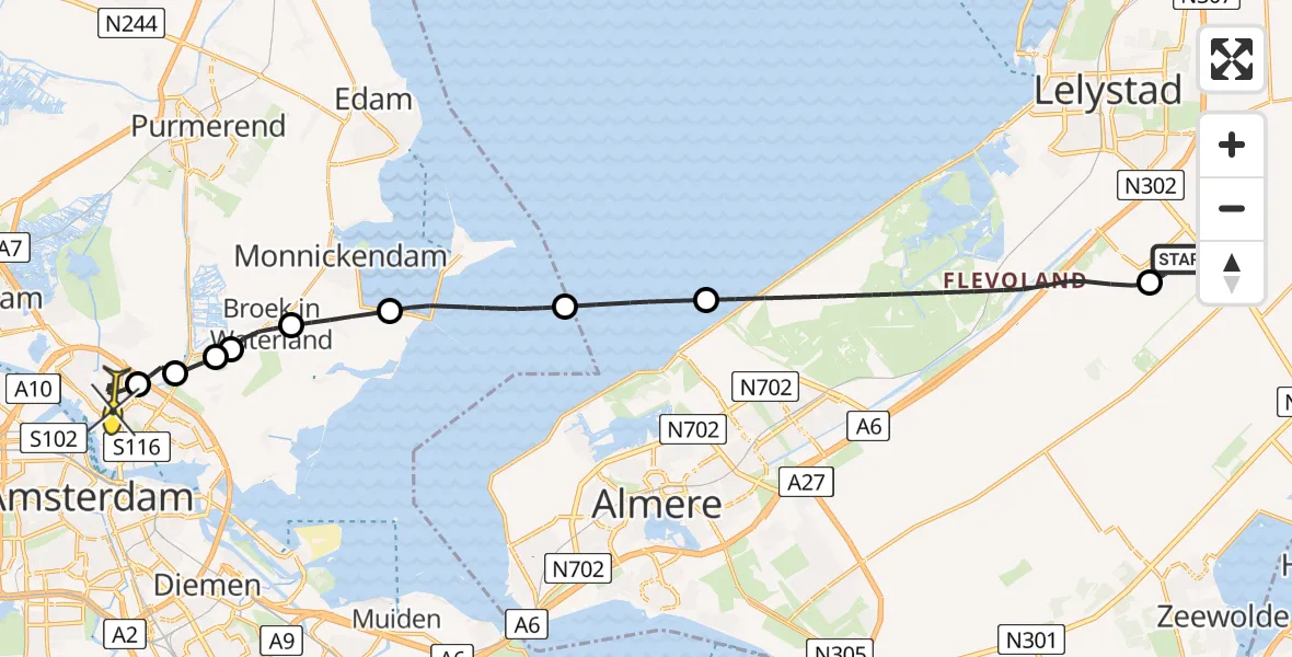 Routekaart van de vlucht: Lifeliner 1 naar Amsterdam