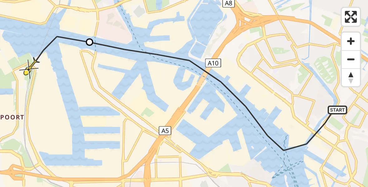 Routekaart van de vlucht: Lifeliner 1 naar Amsterdam Heliport