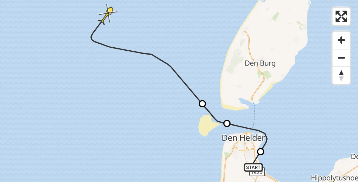 Routekaart van de vlucht: Kustwachthelikopter naar 