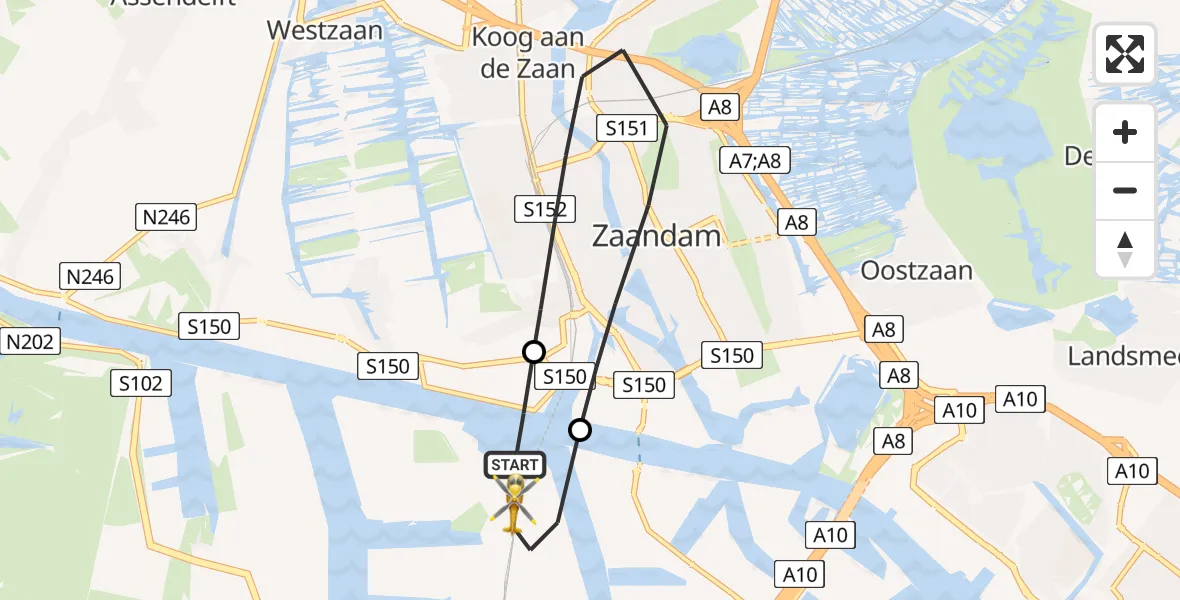 Vluchtroute Traumahelikopter Amsterdam Heliport - Amsterdam Heliport, 05 januari 2024, 14:17