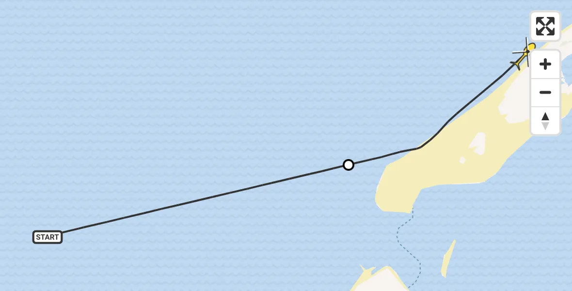 Routekaart van de vlucht: Kustwachthelikopter naar Vlieland