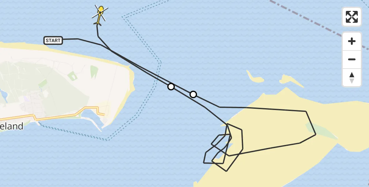 Routekaart van de vlucht: Kustwachthelikopter naar Vlieland