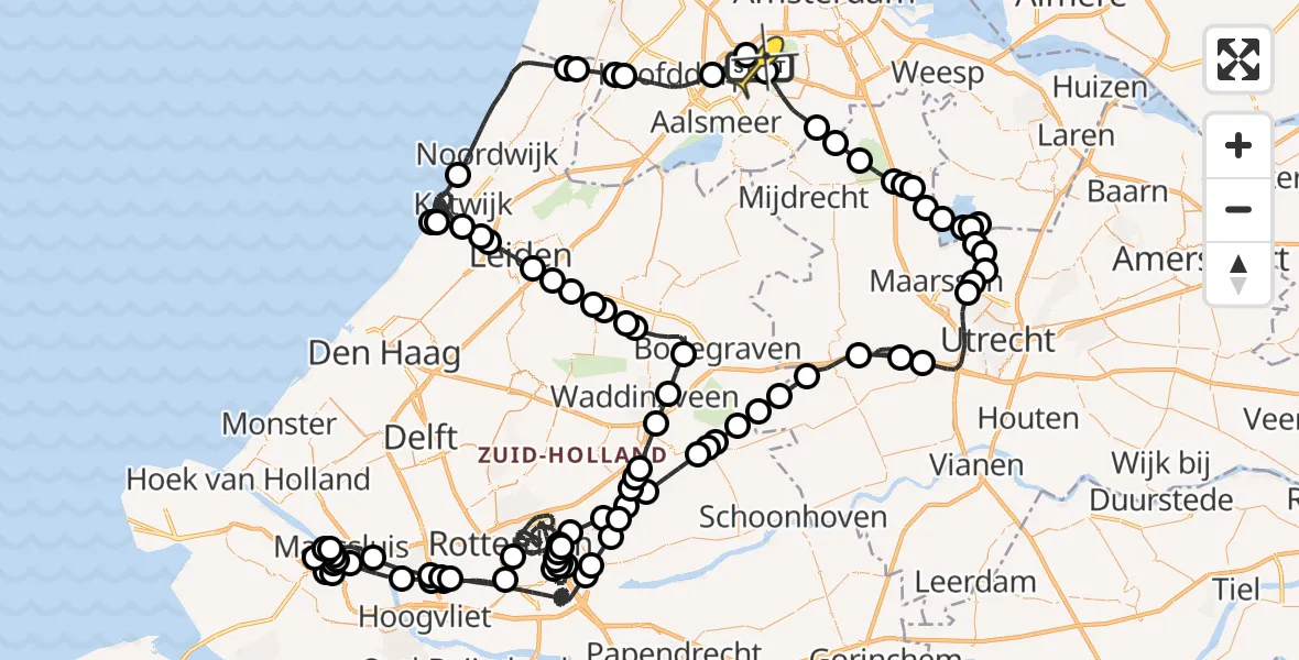 Routekaart van de vlucht: Politieheli naar Schiphol