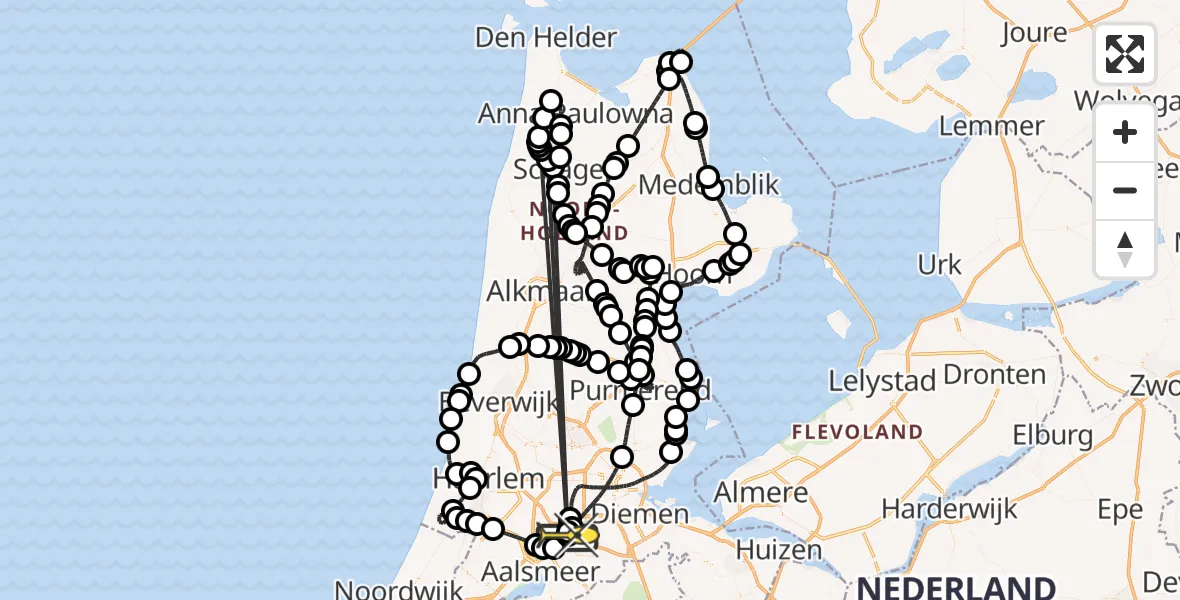 Routekaart van de vlucht: Politieheli naar Schiphol