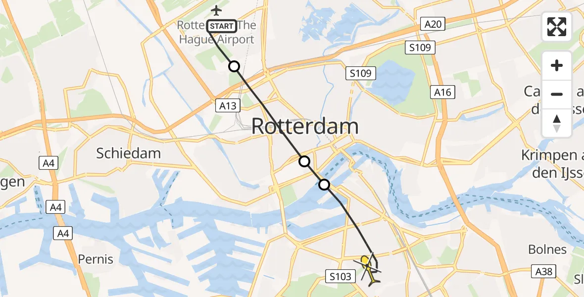 Routekaart van de vlucht: Lifeliner 2 naar Rotterdam