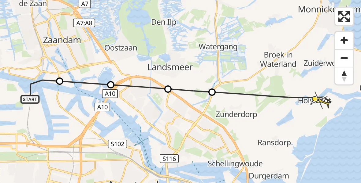 Routekaart van de vlucht: Lifeliner 1 naar Amsterdam