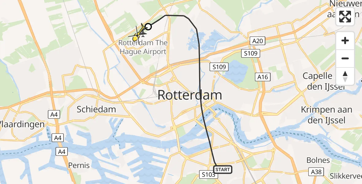 Routekaart van de vlucht: Lifeliner 2 naar Rotterdam The Hague Airport