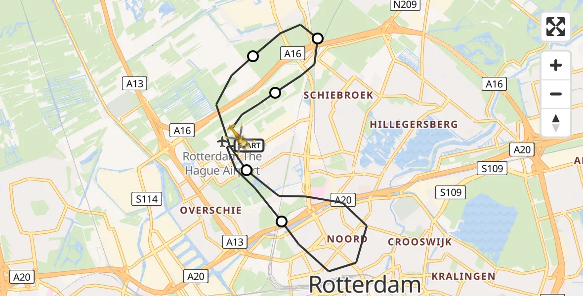 Vluchtroute Traumahelikopter Rotterdam The Hague Airport - Rotterdam The Hague Airport, 05 januari 2024, 16:53