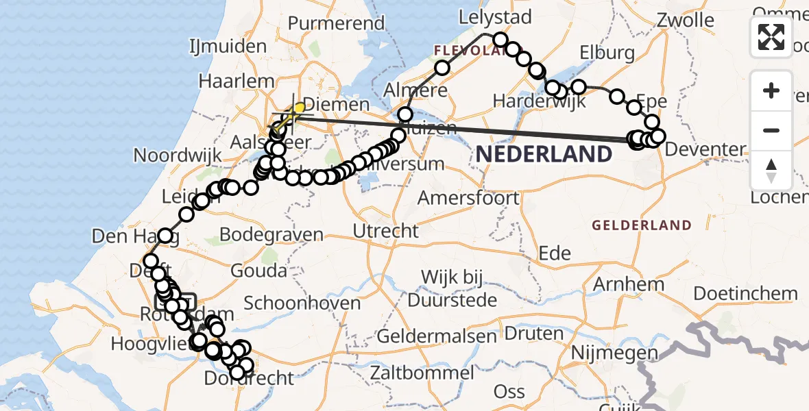 Routekaart van de vlucht: Politieheli naar Schiphol