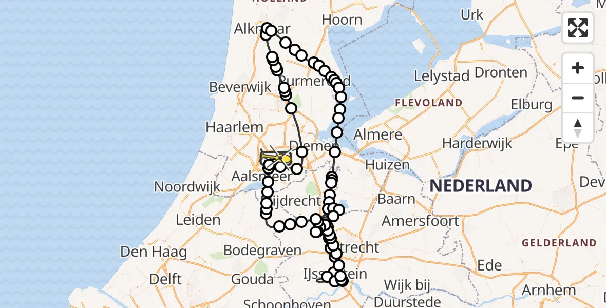 Routekaart van de vlucht: Politieheli naar Schiphol