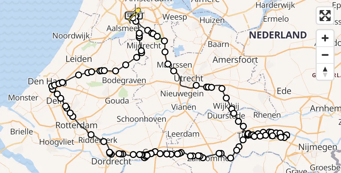 Routekaart van de vlucht: Politieheli naar Schiphol