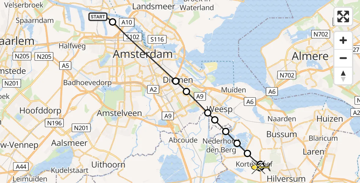 Routekaart van de vlucht: Lifeliner 1 naar 's-Graveland