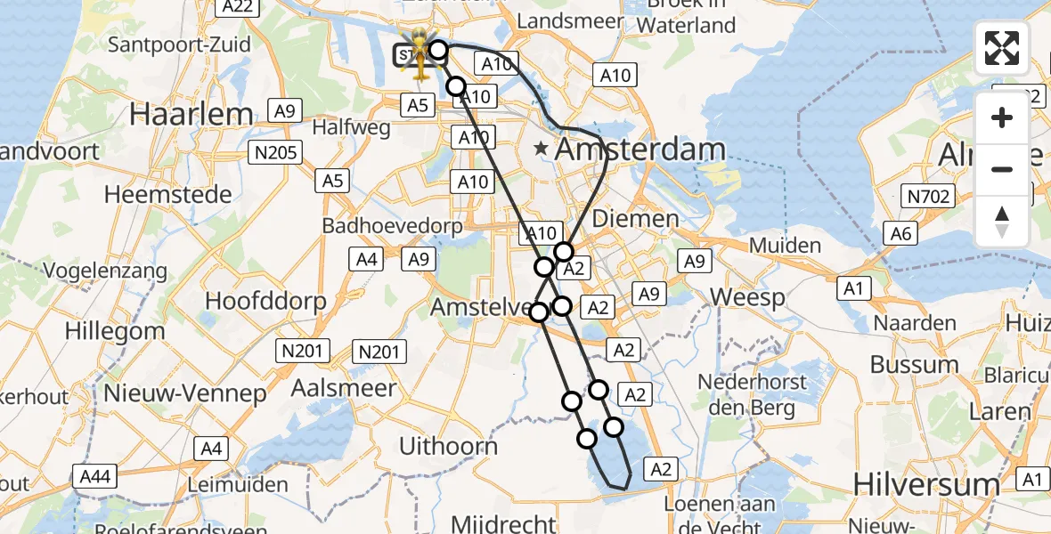 Vluchtroute Traumahelikopter Amsterdam Heliport - Amsterdam Heliport, 06 januari 2024, 09:54