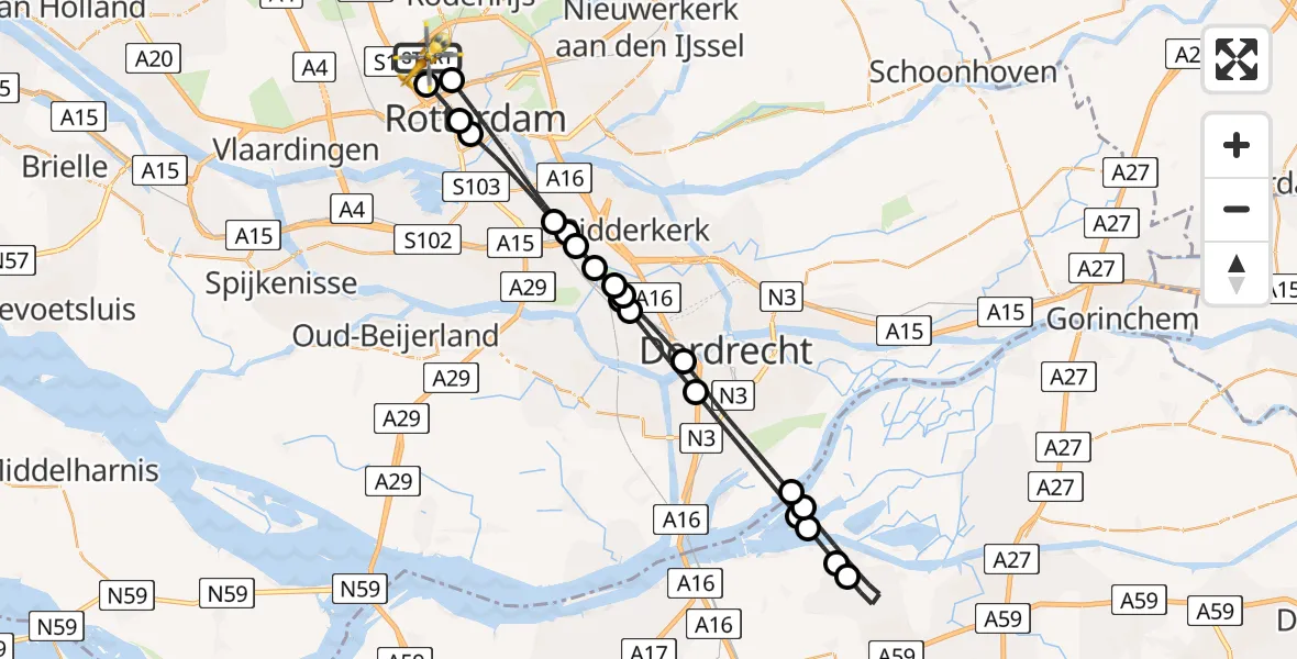 Vluchtroute Traumahelikopter Rotterdam The Hague Airport - Rotterdam The Hague Airport, 06 januari 2024, 11:41