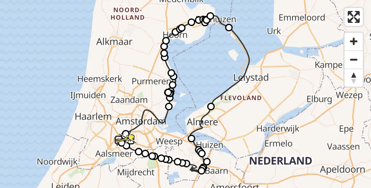 Routekaart van de vlucht: Politieheli naar Schiphol