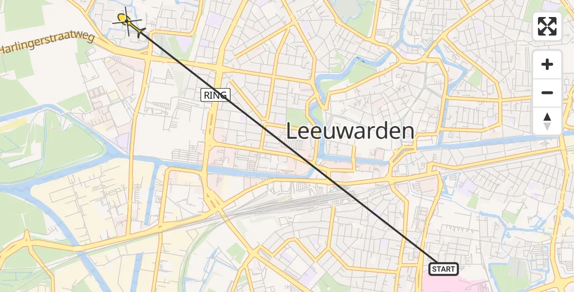 Routekaart van de vlucht: Ambulanceheli naar Leeuwarden