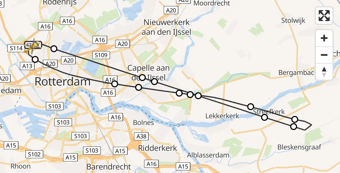 Vluchtroute Traumahelikopter Rotterdam The Hague Airport - Rotterdam The Hague Airport, 06 januari 2024, 13:36