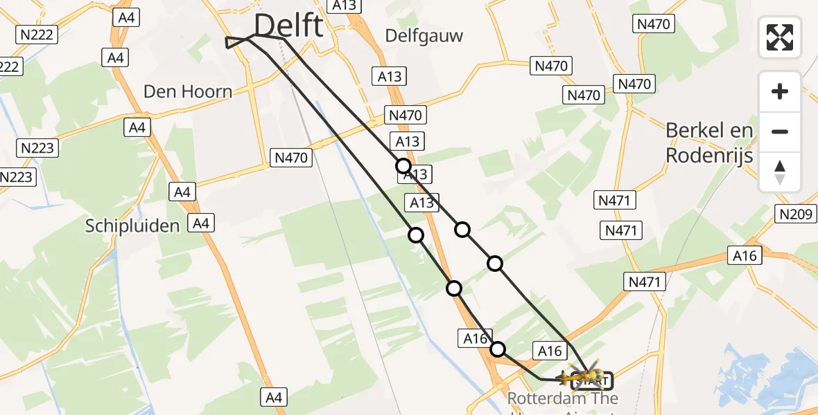 Vluchtroute Traumahelikopter Rotterdam The Hague Airport - Rotterdam The Hague Airport, 06 januari 2024, 13:51