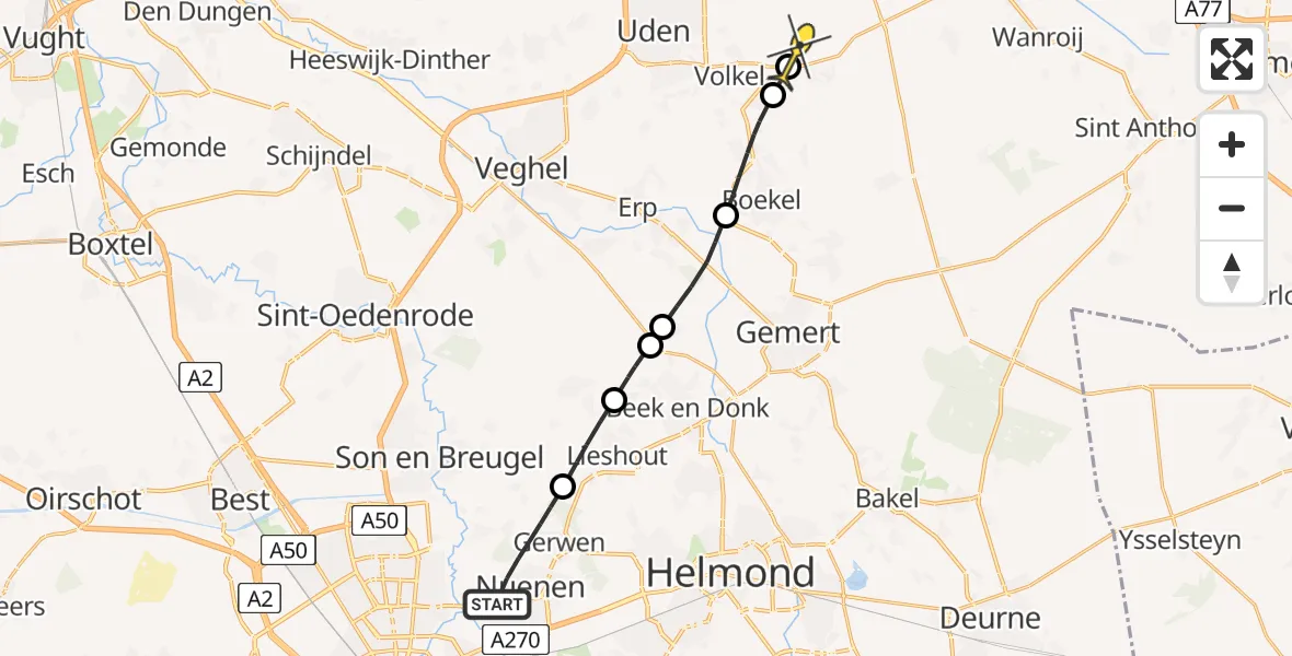 Routekaart van de vlucht: Lifeliner 3 naar Vliegbasis Volkel