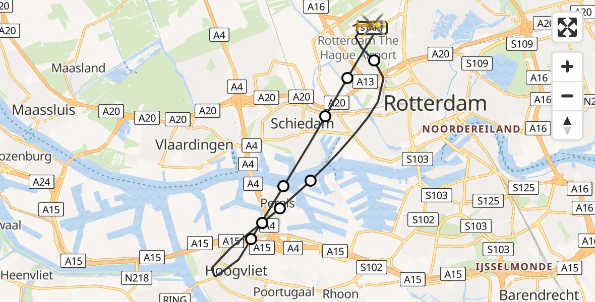 Vluchtroute Traumahelikopter Rotterdam The Hague Airport - Rotterdam The Hague Airport, 06 januari 2024, 14:19