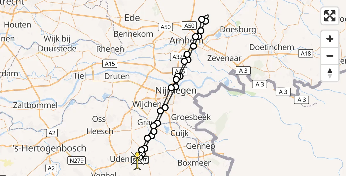 Routekaart van de vlucht: Lifeliner 3 naar Vliegbasis Volkel