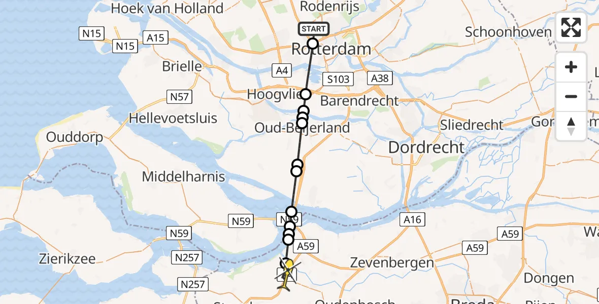 Routekaart van de vlucht: Lifeliner 2 naar Dinteloord