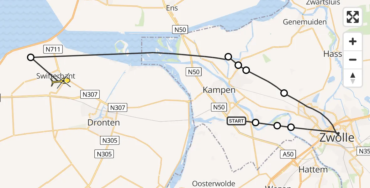 Routekaart van de vlucht: Politieheli naar Swifterbant