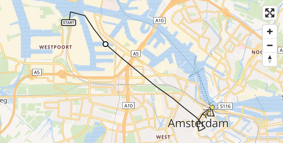 Routekaart van de vlucht: Lifeliner 1 naar Amsterdam